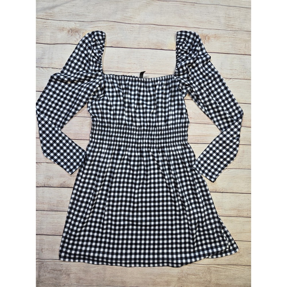 H&M Divided Women's Black and White Long Sleeve Dress Size Large Plaid‎
